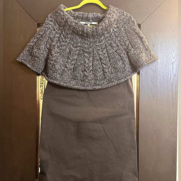 Hache: Italian Couture Wool-Shawled Dress - Picture 1 of 5